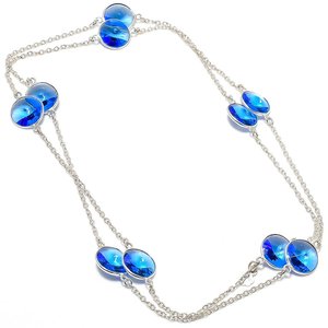 Collar de cadena cristiana con piedra preciosa de topacio azul, collar de barra de diseño hecho a mano - Product Image 1