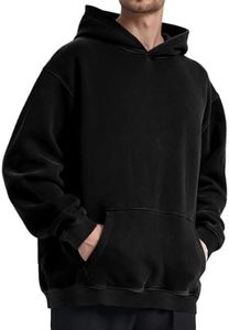 Sudadera con Capucha Negra para Hombre, Corte Holgado, Algodón French Terry, Color Sólido, con Bolsillo, Manga Regular, para Otoño - Product Image 4