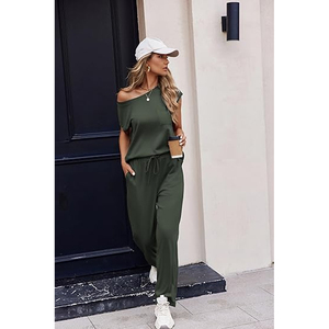 Women Fashionable Lounge Wear Set Loose Fit Top <b>Elastic</b> Waist Pants Matching Outfit - Product Image 6