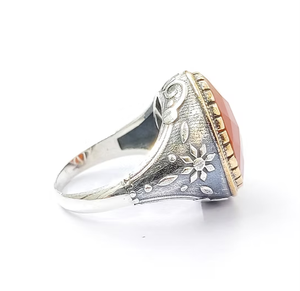 Anillo de Plata 925 con Textura Floral y Cornalina, 10.6 Gramos, Antideslustre, Estilo Moderno, Regalo Unisex - Product Image 3