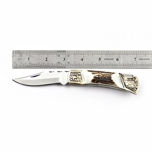 Couteau utilitaire pliant en acier inoxydable avec manche en bois de cerf, étui en cuir personnalisé, couteau de poche EDC de qualité industrielle pour la chasse et le camping - Product Image 2