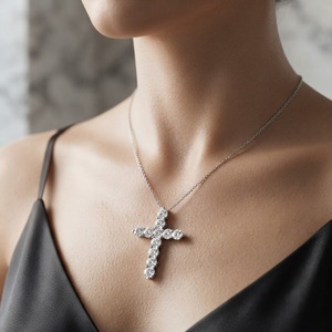 Collier croix en diamant de laboratoire 1 carat, pendentif en or massif 14 carats avec diamants à griffes partagées, cadeau de luxe personnalisé pour fiançailles et mariage - Product Image 5