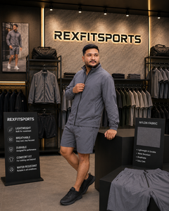 REXFIT SPORTS 2026 Ensemble de survêtement gris personnalisé en nylon, veste coupe-vent légère et short, vêtements de sport à marque privée - Product Image 3