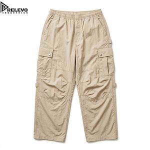 OEM <b>Men</b> Oversized Baggy <b>Cargo</b> <b>Pants</b>, Beige Light <b>Khaki</b> Lightweight Nylon Parachute Trousers Loose Fit Streetwear Wide Leg - Product Image 1