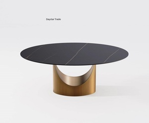 Mesa de Comedor Rectangular Moderna y Ecológica Daystar Trade con Tapa de Mármol Negro y Base de Pedestal de Madera para 4 Personas - Product Image 1