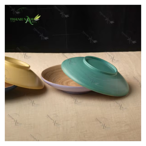 Vietnamese Eco-Friendly Biodegradable Classic Design Multi-Color Round Bamboo <b>Serving</b> Plate <b>Set</b> for Salad Fruit Party Use - Product Image 1