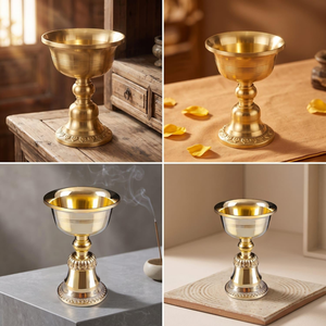 Copa de Vino de Latón Vintage Hecha a Mano, Cáliz de Metal Dorado Antiguo, Copa de Latón Grabada Tradicional India para el Hogar de Lujo - Product Image 6