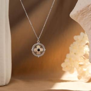 Collar de Plata de Ley 925 con Ónix Negro Natural y Baño de Oro de 14K, Colgante de Trébol con Madreperla, Regalos de Aniversario y Cumpleaños - Product Image 4