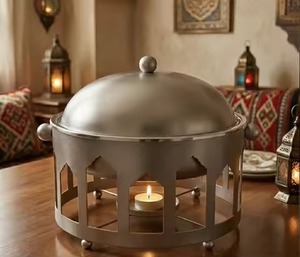 New Chafing Dish Matt Black Cylindrical Food <b>Warmer</b> Wooden Base <b>Candle</b> Holder Pot For Home Table Top Serving Chafing Dish - Product Image 4