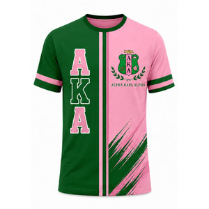 Camisetas Alpha AKA, Camiseta Rosa de Manga Corta con Ribete Verde y Diseño de Escudo, Ropa Casual para Hombre - Product Image 5