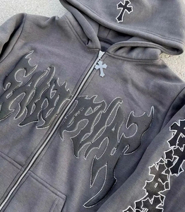 Ensemble de survêtement d'hiver pour hommes grandes tailles, couleur unie, décontracté, avec logo personnalisé, 2 ensembles personnalisables avec strass, sweat à capuche et pantalon de jogging - Product Image 6