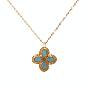 Collar con colgante de calcedonia azul ovalada facetada con diseño floral para mujeres y niñas - Product Image 1