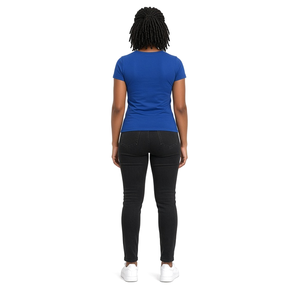 Camiseta de Manga Corta con Cuello Redondo Azul Rey para Mujer, con Estampado de Emblema Ovalado Amarillo, Camiseta Gráfica Informal de Moda, Cómoda para Uso Diario - Product Image 2
