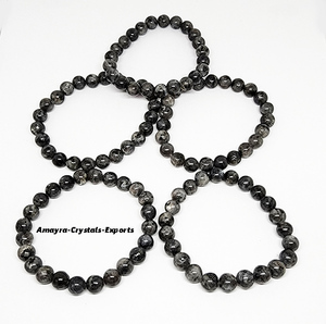 Bracelet extensible en perles de quartz fumé poli, bijoux en cristal, thème amour de forme libre, pierre semi-précieuse - Product Image 4