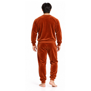 Ensemble de survêtement en velours pour homme, sweat-shirt à col rond avec motif casque sur la poitrine, pantalon de jogging à ourlet côtelé, ensemble deux pièces pour le quotidien - Product Image 2