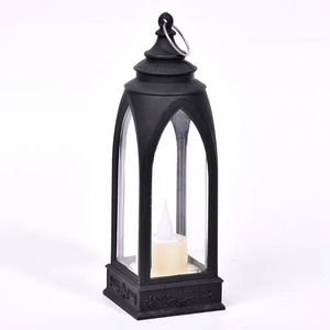 <b>Black</b> Metal <b>Lantern</b> with Clear Glass Panels and Flameless Candle for Home Decoration - Product Image 1