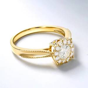 Bague en or jaune 18 carats/18k avec diamant blanc naturel véritable, cadeau de fiançailles et d'anniversaire vintage pour femme - Product Image 2