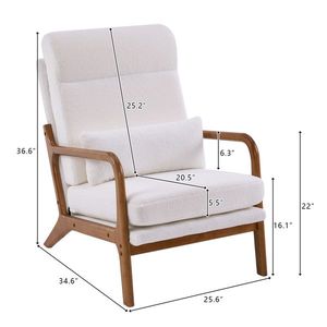Poltrona da Interno in Velluto Teddy con Schienale Alto, Braccioli e Schienale in Legno Massello con Telaio in Ferro, Sedia da Soggiorno Bianco Sporco - Product Image 3