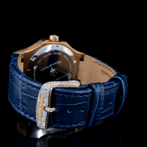 Montre mécanique de luxe ETA avec diamants de laboratoire bleus glacés, boîtier en acier inoxydable, analogique, pour homme, style hip-hop, bracelet en cuir PU, date automatique, verre 20 mm - Product Image 3