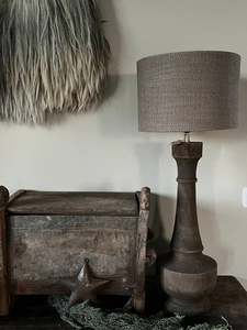 Base de Lámpara de Madera Antigua, Lámpara de Mesa Moderna Hecha a Mano con Pantalla de Lino, Iluminación Vintage para Dormitorio, Sala de Estar, Decoración del Hogar, Diwali - Product Image 1