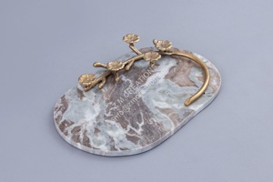 Marble <b>Decorative</b> Tray Rectangle Serving Platter Floral Handle Table <b>Decor</b> for Living Room Anniversary Gift - Product Image 3