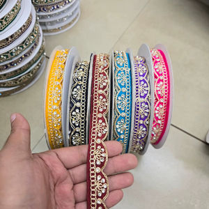 Encaje de Poliéster Metálico Colorido, Soluble en Agua, Ecológico, Personalizado, con Cuentas Bordadas, para Decoración de Zapatos, Tamaño 15mm - Product Image 1