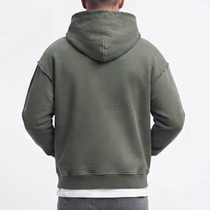 Sweat-shirt à capuche vert délavé surdimensionné pour homme, en coton French Terry, style décontracté, avec poches, coupe classique, idéal pour l'automne – Grande demande - Product Image 2
