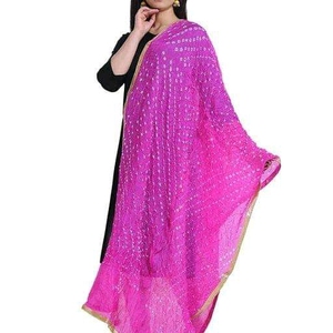Dupatta Orange Bandhani en Soie Artificielle avec Broderie Gota, Foulard Hijab pour Femme, Idéal pour Mariages et Festivals - Product Image 2