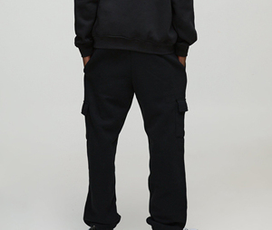 Pantalon de survêtement cargo noir en laine et coton pour homme, avec poches, taille élastique, logo thermocollé, jambe droite, style vintage décontracté, automne - Product Image 6