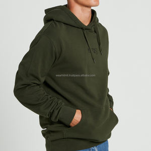 Sudadera con Capucha Lisa para Hombre, Verde Oliva Oscuro, Logotipo en el Pecho, Capucha con Cordón, Bolsillo Tipo Canguro, Ropa Casual de Calle - Product Image 6