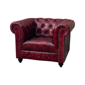 โซฟาเชสเตอร์ฟิลด์หนังแท้สีแดงหรูหราแบบเดี่ยว โซฟาเชสเตอร์ฟิลด์สำหรับร้านอาหาร โซฟาห้องนั่งเล่นทันสมัย เก้าอี้เท้าแขนที่ดีที่สุด - Product Image 1