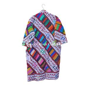 ชุดคลุมกิโมโนทำมือสไตล์อินเดียสำหรับผู้หญิง ผ้าฝ้ายวินเทจลายคันธา ชุดคลุมอาบน้ำลายดอกไม้ ชุดคลุมชายหาด ผ้าคลุมฤดูหนาว - Product Image 5