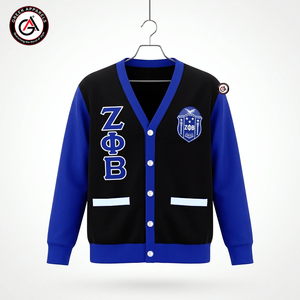 เสื้อคาร์ดิแกนไหมพรมอะคริลิกปักลายสำหรับสุภาพสตรี แบรนด์ Zeta Phi Beta Sorority คอวี แขนยาว ปิดกระดุม ป้องกันการยับ |   ฤดูหนาว - Product Image 1