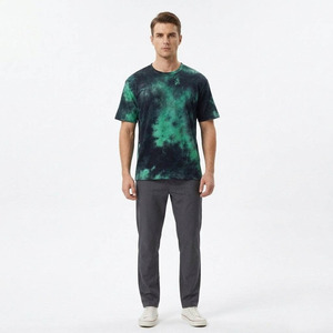 Men's Tie-<b>Dye</b> Short Sleeve T-Shirt O-Neck Regular Fit Knitted Casual Green <b>Black</b> Patterned Top - Product Image 6