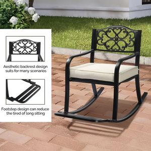 Silla Mecedora de Metal para Exteriores con Cojín y Reposapiés, Resistente a la Intemperie - Product Image 4