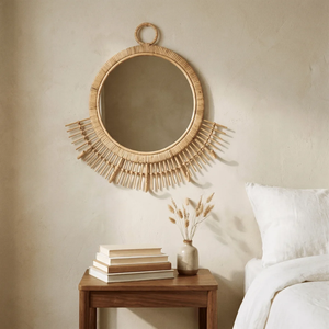 Miroir mural demi-lune en rotin élégant, fait main, décoratif, pour maison ou bureau de style bohème vintage rustique, en provenance du Vietnam - Product Image 4