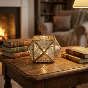 Artisan Design Handmade Geometric Brass Lantern Votive <b>Candle</b> <b>Holder</b> with <b>Mirrored</b> Glass Model VO906 for Home Wedding Decor Gift - Product Image 1