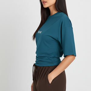 T-shirt décontracté d'été pour femme en jersey 100 % coton, à manches courtes, couleur unie, séchage rapide, avec logo imprimé personnalisé et appliqués – Meilleures ventes - Product Image 2