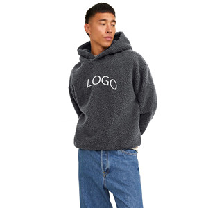 Sweat à capuche polaire gris foncé pour homme, doublure sherpa, logo brodé sur le devant, coupe décontractée, idéal pour l'hiver – Nouvelle collection très demandée - Product Image 1