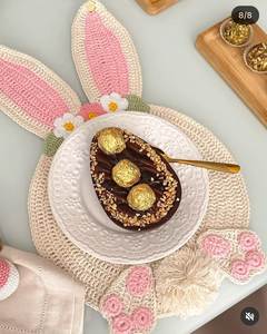 Handmade Easter Bunny Crochet Placemat Cute Floral Crown Rabbit Dining Mat Knitted Cotton Spring Holiday <b>Table</b> Decoration - Product Image 2
