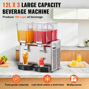 Dispenser di Bevande Commerciale 620W in Acciaio Inox 304, 13.6 Qt 12L, 3 Serbatoi, per Tè Freddo, 220V - Product Image 2