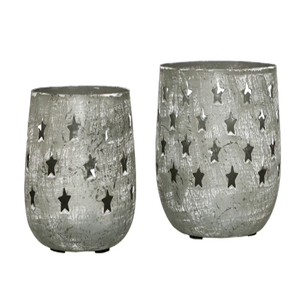 ชุดเชิงเทียนโลหะสีเทาแบบดิสเทรสลายดาว 2 ชิ้น เชิงเทียนโลหะลายดาว - Product Image 3
