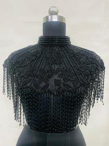 Royal Blue Thin Chiffon Beaded Fringe Cape Sequin Embroidered Shoulder Wrap Women Evening Party Fashion Statement Accessory - Product Image 5