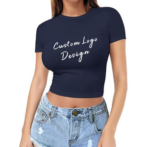 Custom Wholesale Women Plain Baby Tee Short Sleeve Crew <b>Neck</b> Cotton Summer Casual Slim Fit <b>Tight</b> Crop <b>T</b> <b>Shirts</b> Tops Apparel Fits - Product Image 5