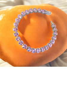 Bracelet tennis en moissanite rose en forme de cœur, serti de pierres, bijoux de luxe, bracelet romantique pour femme - Product Image 6