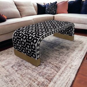 Table basse en os, mobilier traditionnel, incrustation complexe, mosaïque artisanale, pièce maîtresse décorative exotique pour l'intérieur - Product Image 3