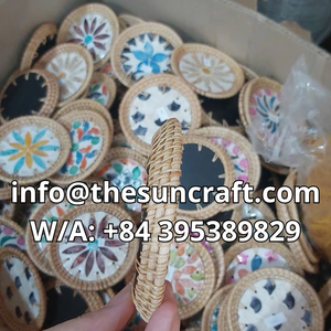 Artistic Mandala Shell Inlay <b>Coaster</b> - Woven Rattan Rim - Decorative Mother-of-Pearl Heat-Resistant <b>Drink</b> Mat - Product Image 4