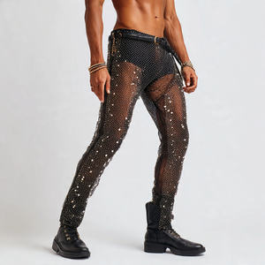 Leggings Transparentes de Malla con Pedrería de Alta Calidad para Hombre, Cintura Elástica, Brillantes - Product Image 3
