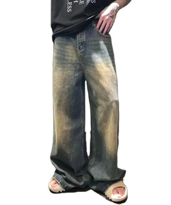 Jeans al por mayor para hombre: estilo urbano, hip hop, con dobladillo sin rematar, holgados, descoloridos por el sol, de corte recto, tallas grandes y de pierna ancha. - Product Image 3