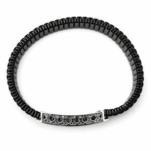 925 Sterling <b>Silver</b> Black Enamel Cubic Zirconia Bracelet High Polish Geometric Openwork <b>Mens</b> Unisex Link for Party Wedding Daily - Product Image 3